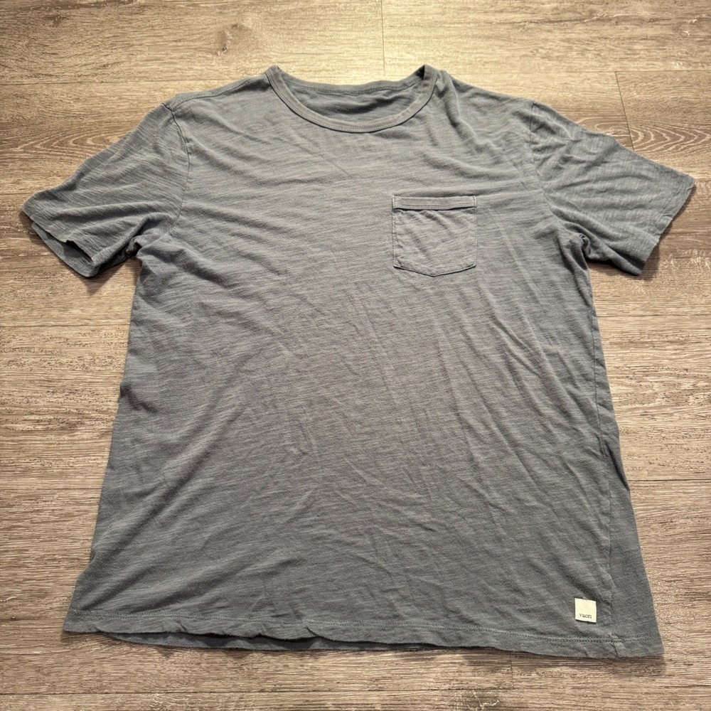 Vuori Shirt Mens Large Blue Gray The Rise Pocket Tee Cotton Slub V182 Athletic